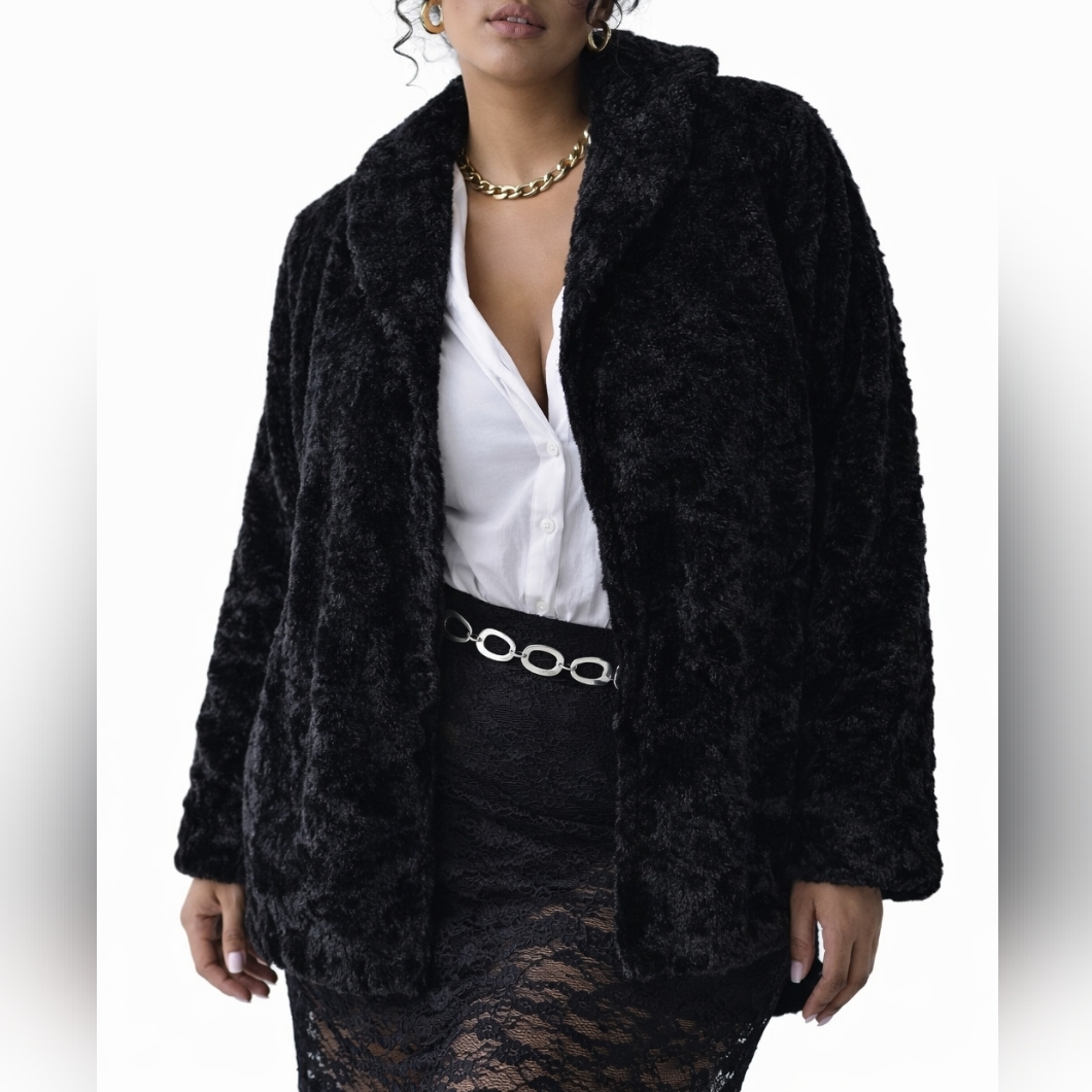 Liz Claiborne Y2k Plus Size Soft Black Faux Fur Cotton Blend Jacket